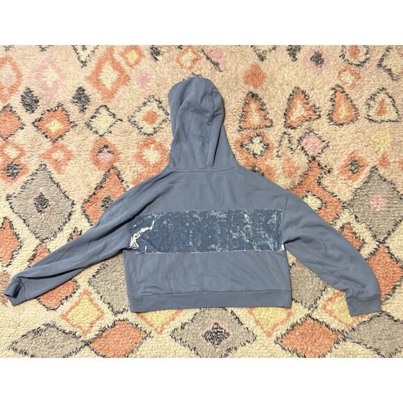 Victorias Secret PINK Cropped velvet Stripe Lace Up Sleeve Hoodie Blue Large - Picture 5 of 5